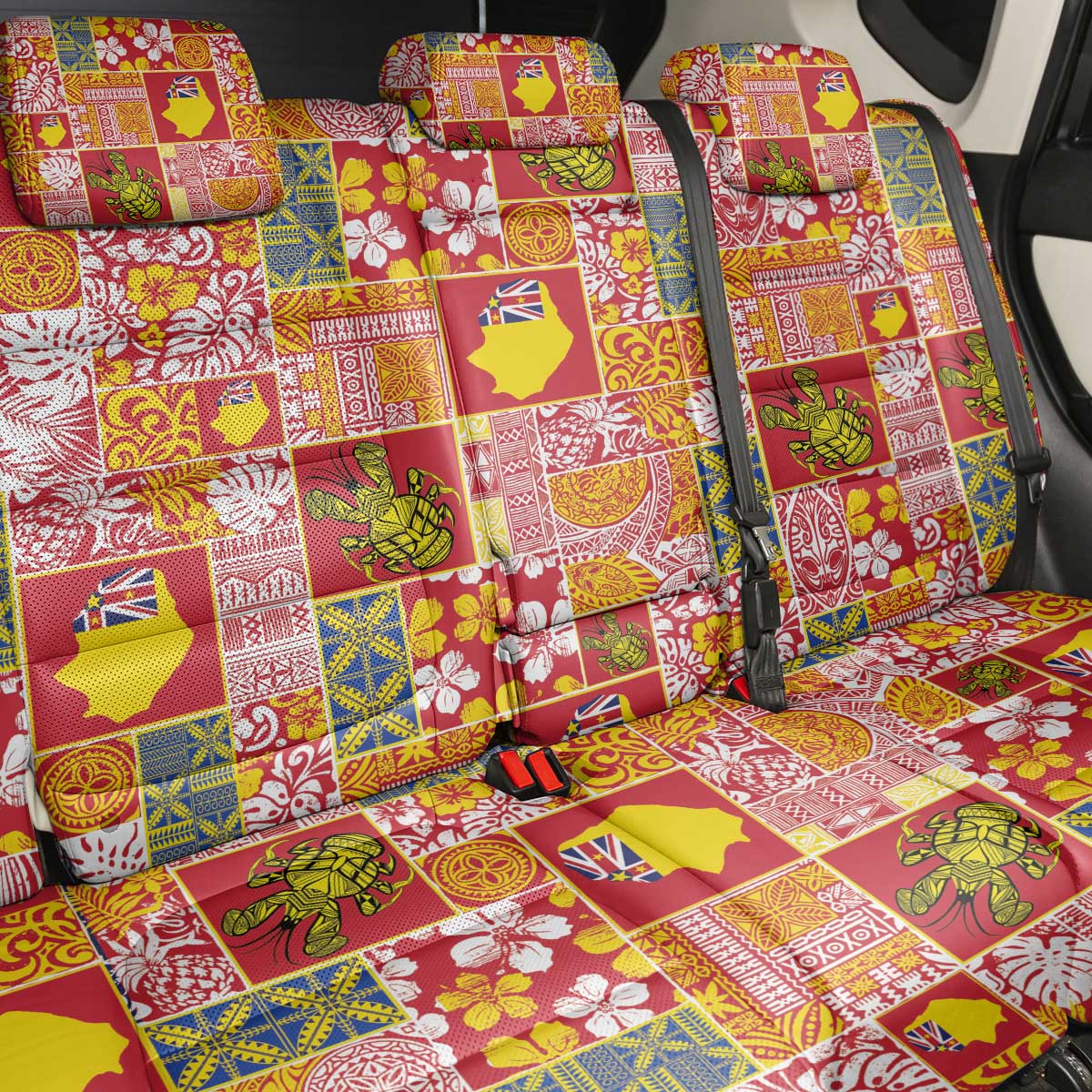 Niue Monuina e Kilisimasi Back Car Seat Cover Pacific Patchwork Xmas Vibes - Polynesian Pride