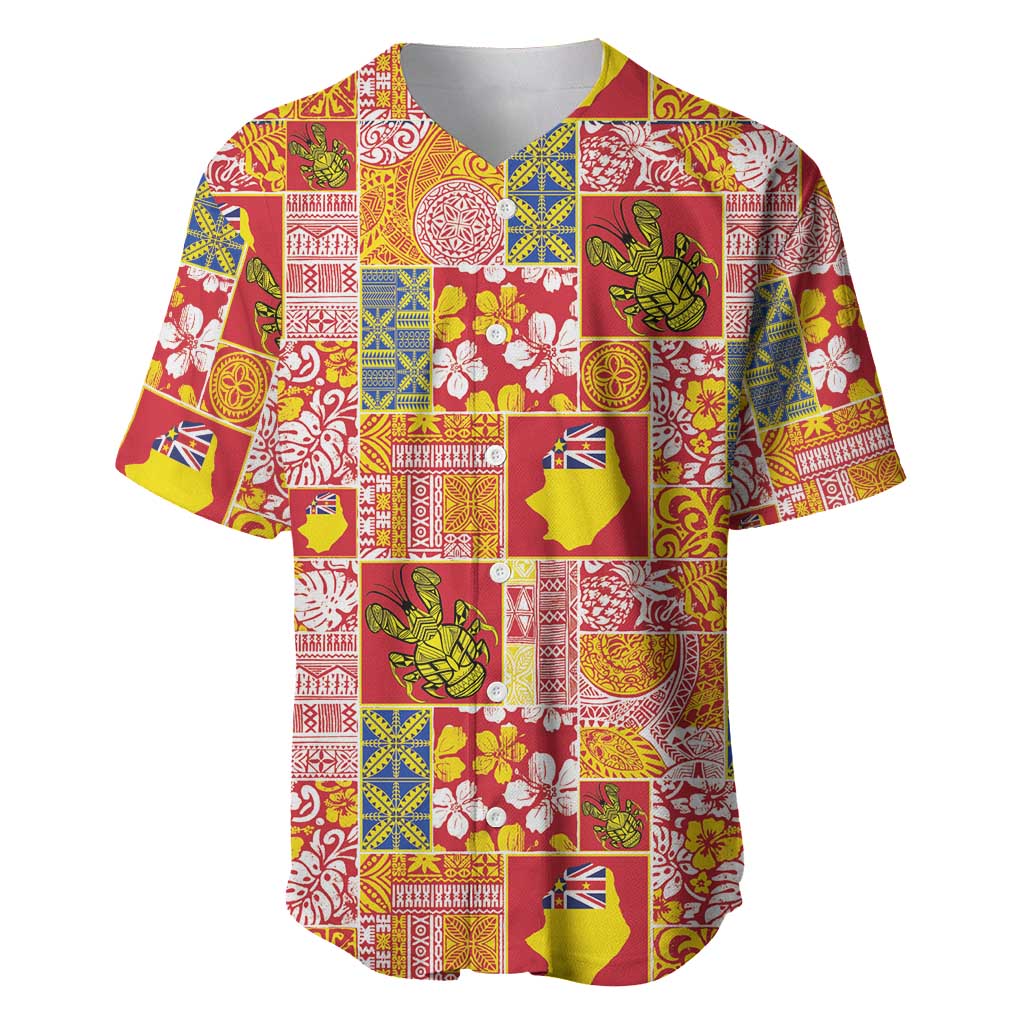 Niue Monuina e Kilisimasi Baseball Jersey Pacific Patchwork Xmas Vibes - Polynesian Pride