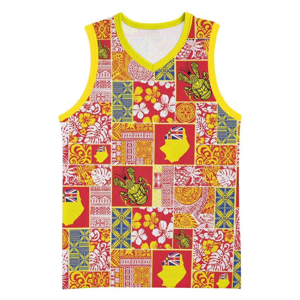 Niue Monuina e Kilisimasi Basketball Jersey Pacific Patchwork Xmas Vibes LT9 Unisex Yellow - Polynesian Pride