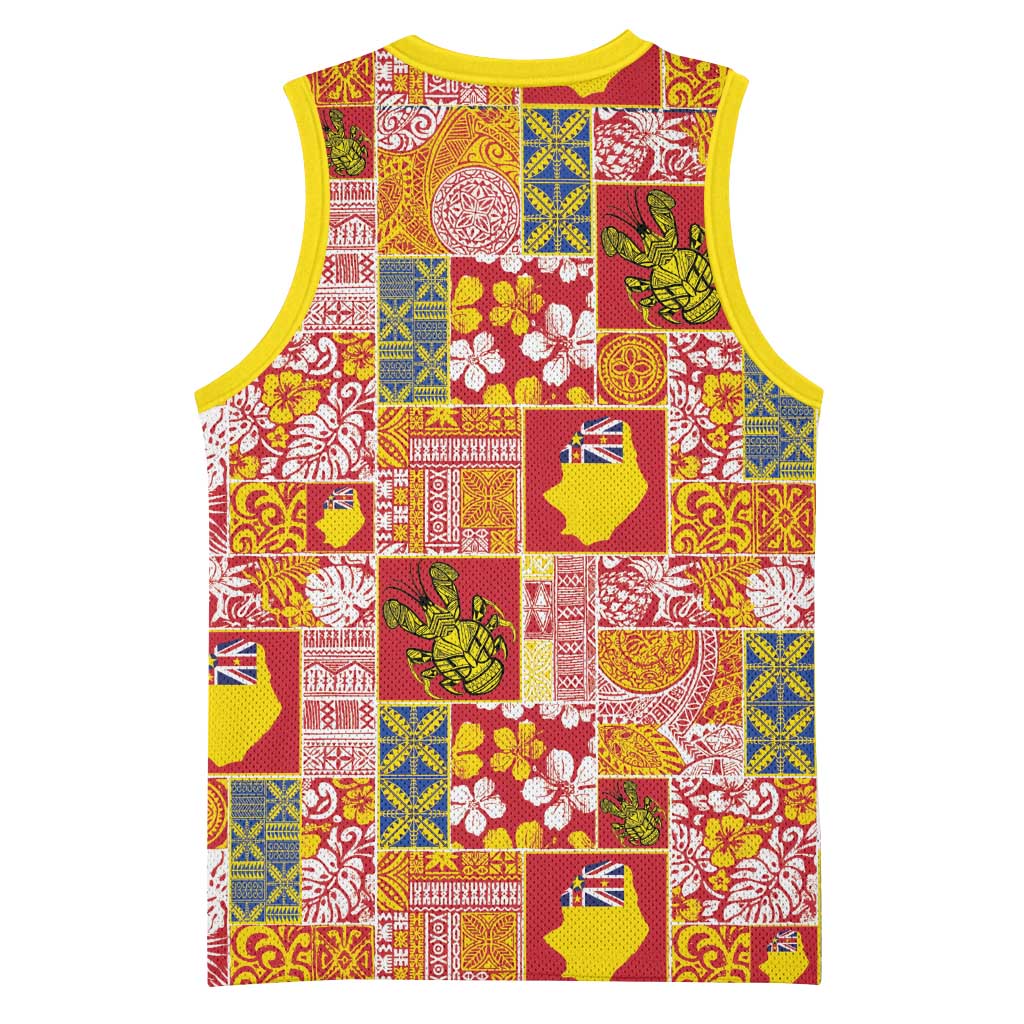 Niue Monuina e Kilisimasi Basketball Jersey Pacific Patchwork Xmas Vibes LT9 - Polynesian Pride