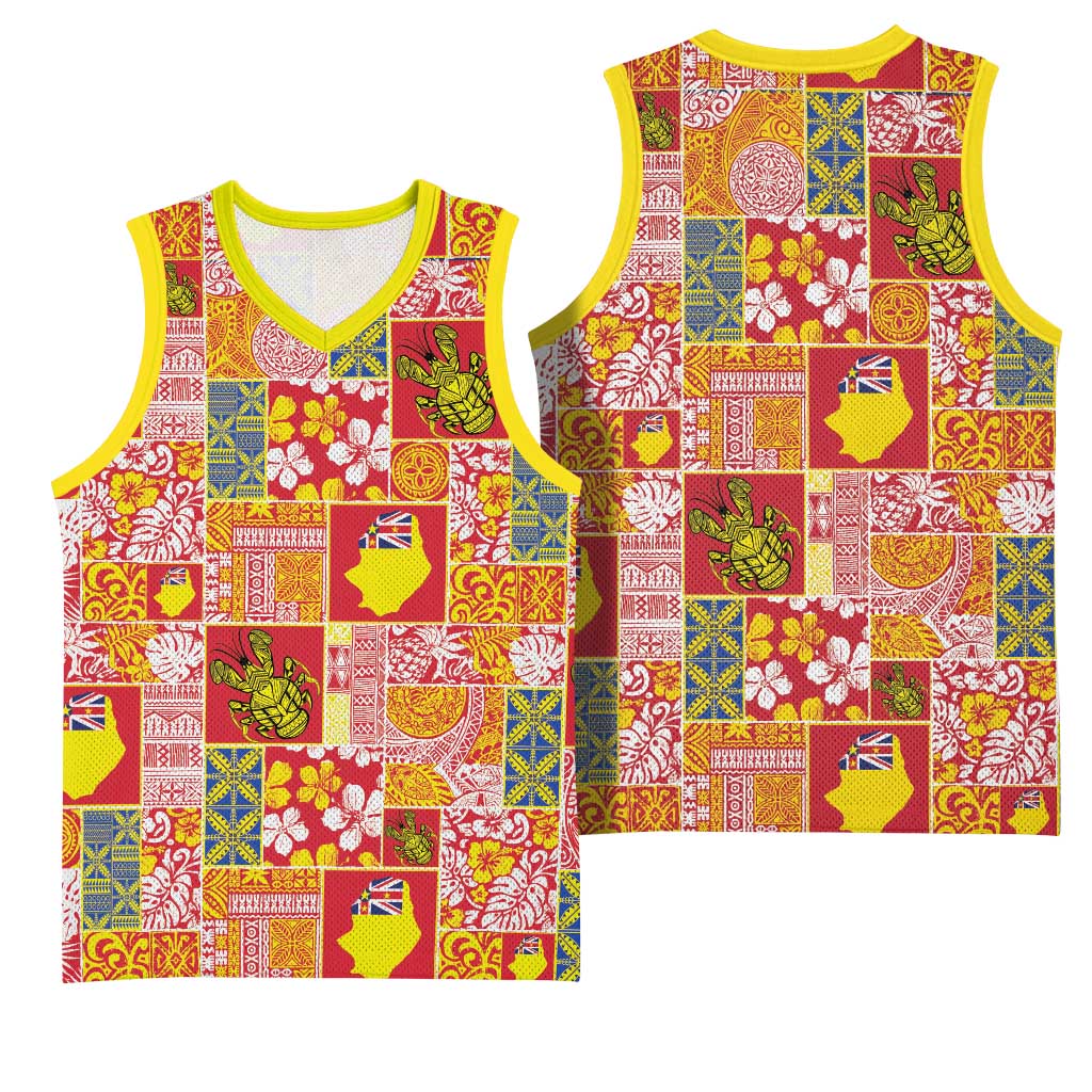 Niue Monuina e Kilisimasi Basketball Jersey Pacific Patchwork Xmas Vibes LT9 - Polynesian Pride
