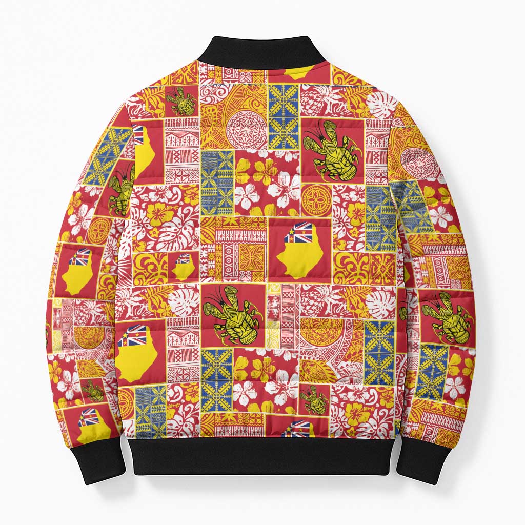 Niue Monuina e Kilisimasi Bomber Puffer Jacket Pacific Patchwork Xmas Vibes LT9 - Polynesian Pride