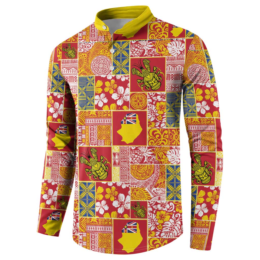 Niue Monuina e Kilisimasi Button Sweatshirt Pacific Patchwork Xmas Vibes LT9 - Polynesian Pride