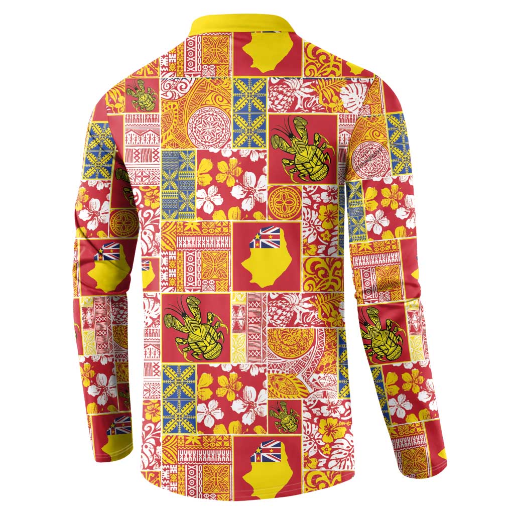 Niue Monuina e Kilisimasi Button Sweatshirt Pacific Patchwork Xmas Vibes LT9 - Polynesian Pride