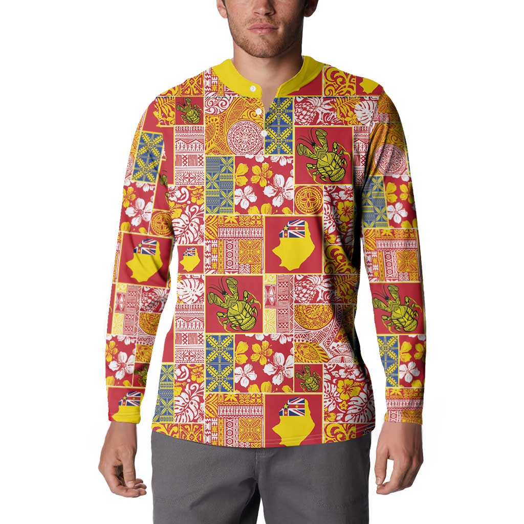 Niue Monuina e Kilisimasi Button Sweatshirt Pacific Patchwork Xmas Vibes LT9 - Polynesian Pride