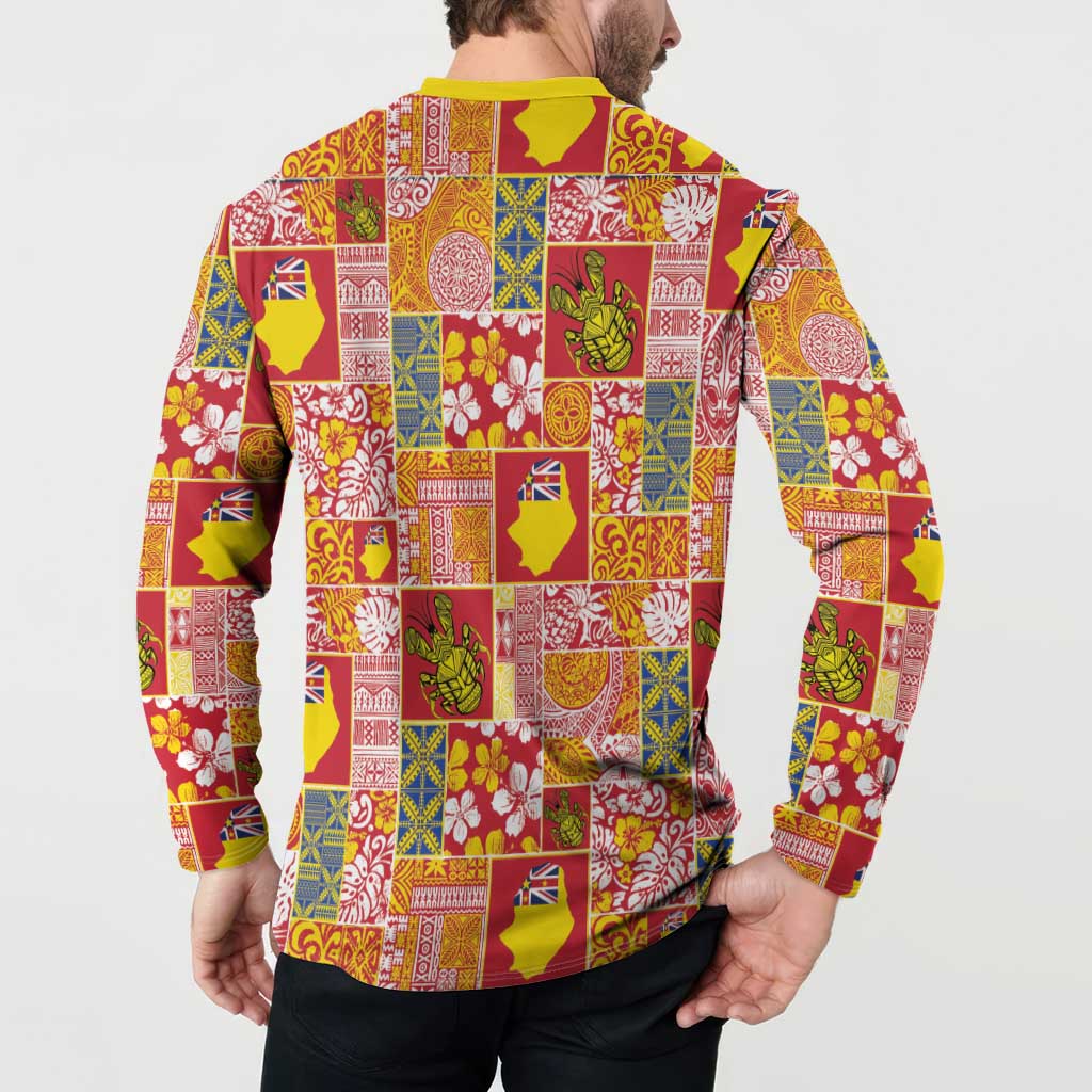 Niue Monuina e Kilisimasi Button Sweatshirt Pacific Patchwork Xmas Vibes LT9 - Polynesian Pride