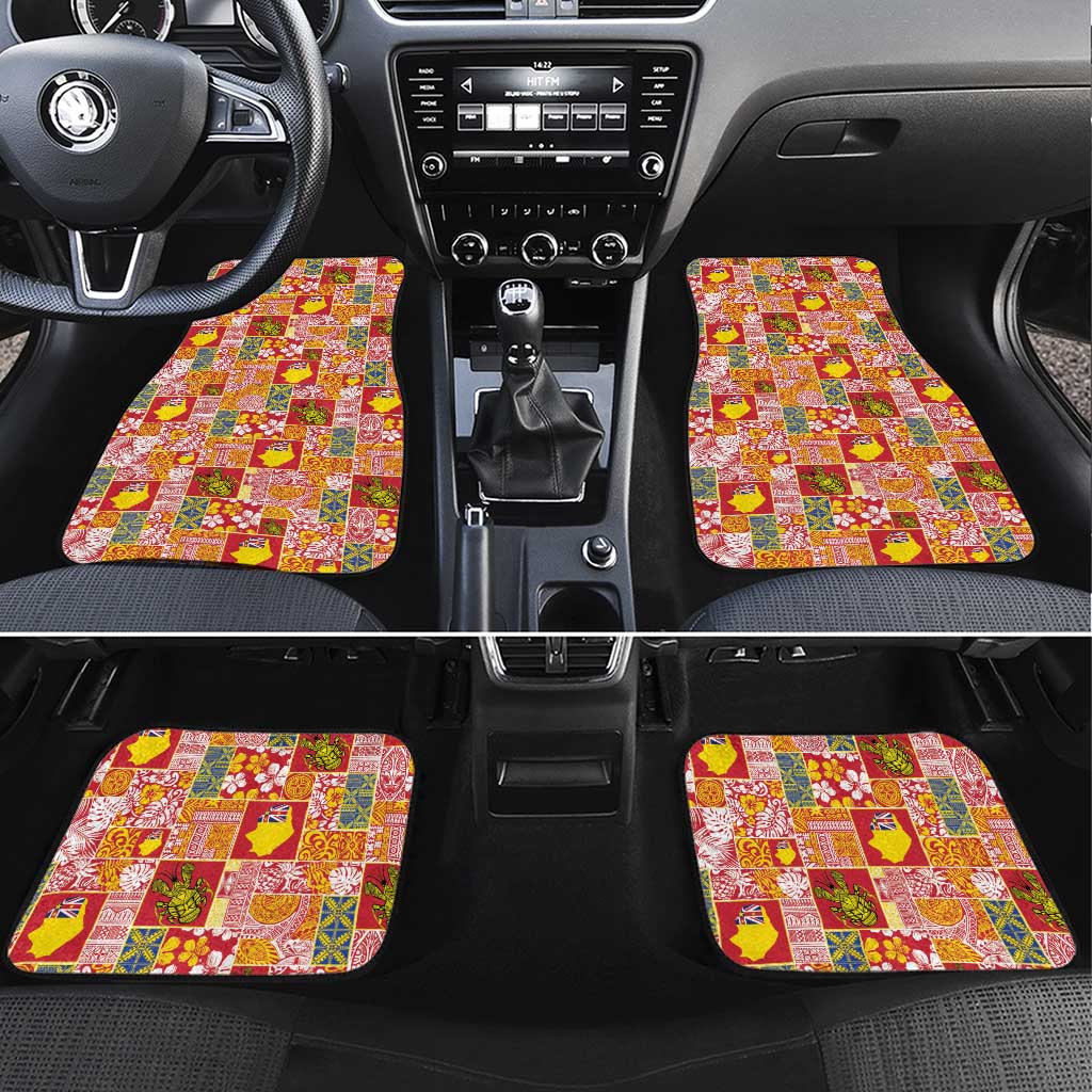 Niue Monuina e Kilisimasi Car Mats Pacific Patchwork Xmas Vibes LT9 Set 4pcs Yellow - Polynesian Pride