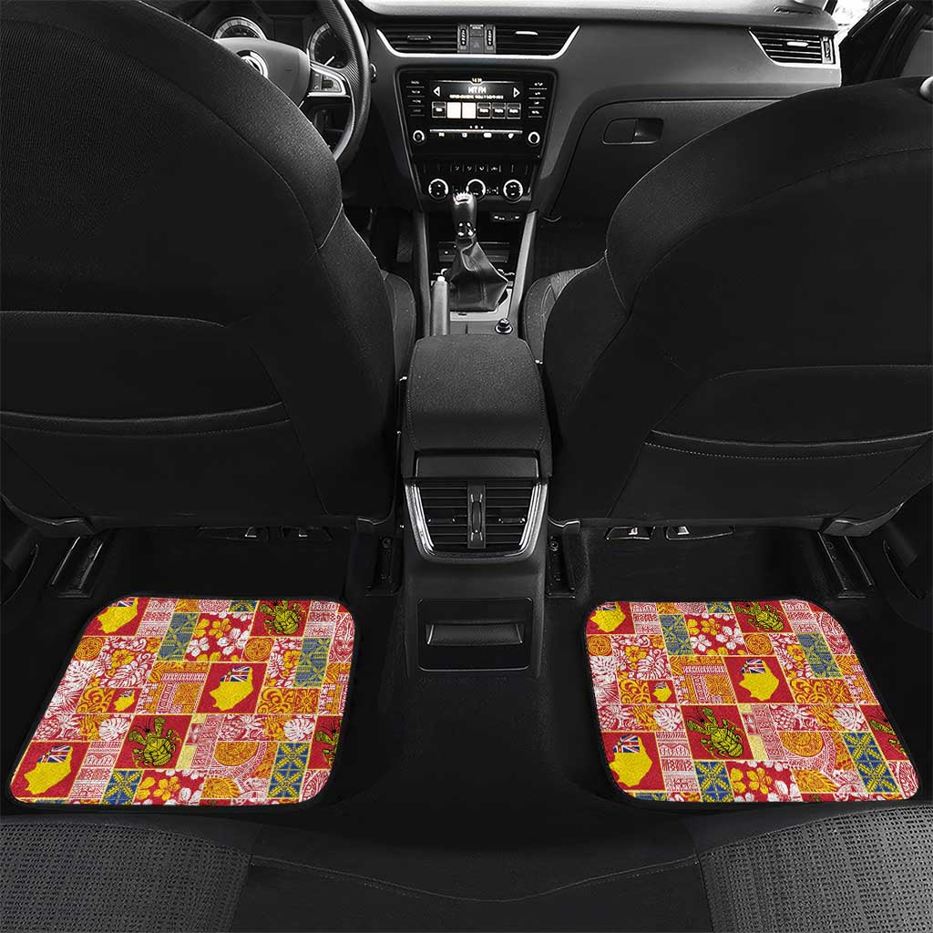 Niue Monuina e Kilisimasi Car Mats Pacific Patchwork Xmas Vibes LT9 Set 2pcs - Back Yellow - Polynesian Pride