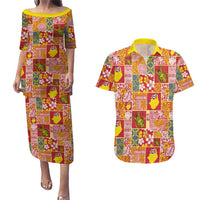 Niue Monuina e Kilisimasi Couples Matching Puletasi and Hawaiian Shirt Pacific Patchwork Xmas Vibes LT9 Yellow - Polynesian Pride