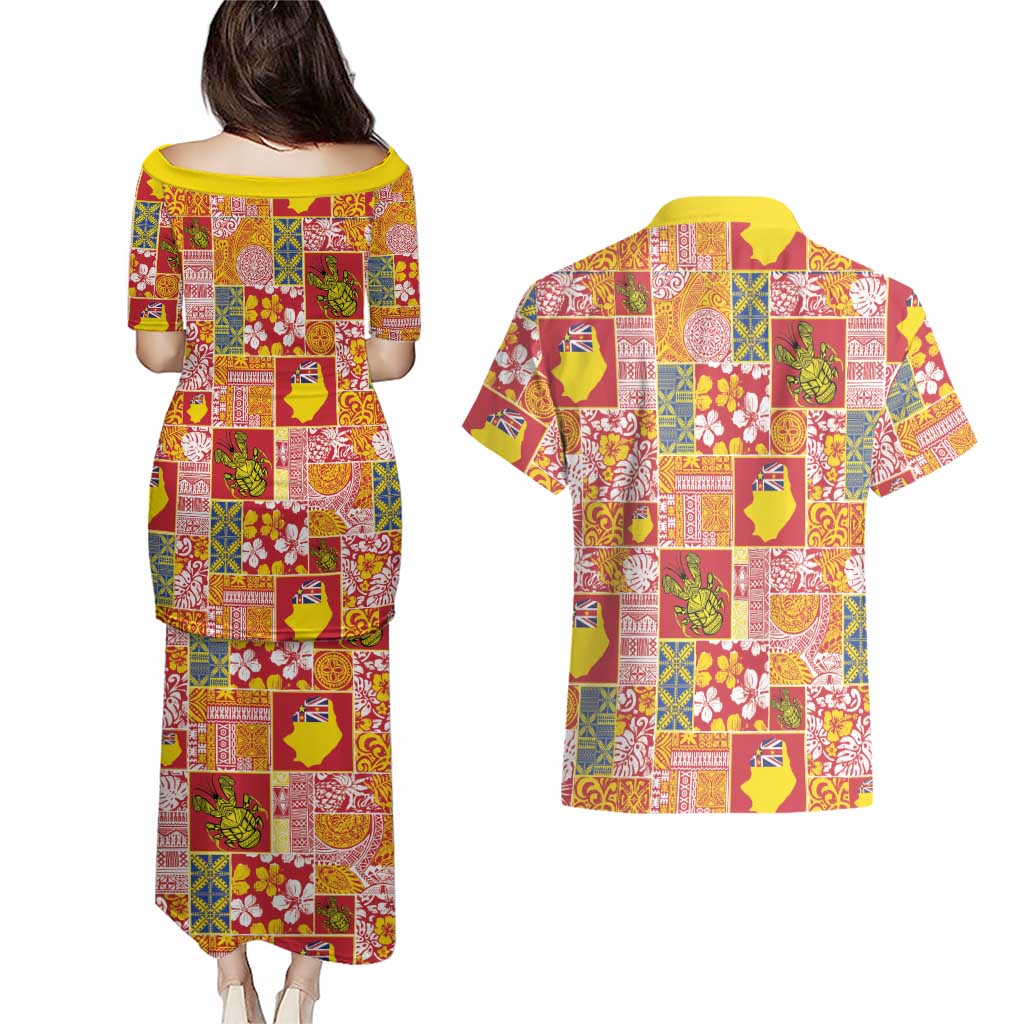 Niue Monuina e Kilisimasi Couples Matching Puletasi and Hawaiian Shirt Pacific Patchwork Xmas Vibes LT9 - Polynesian Pride