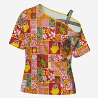 Niue Monuina e Kilisimasi Cross Shoulder Shirt Pacific Patchwork Xmas Vibes LT9 Female Yellow - Polynesian Pride