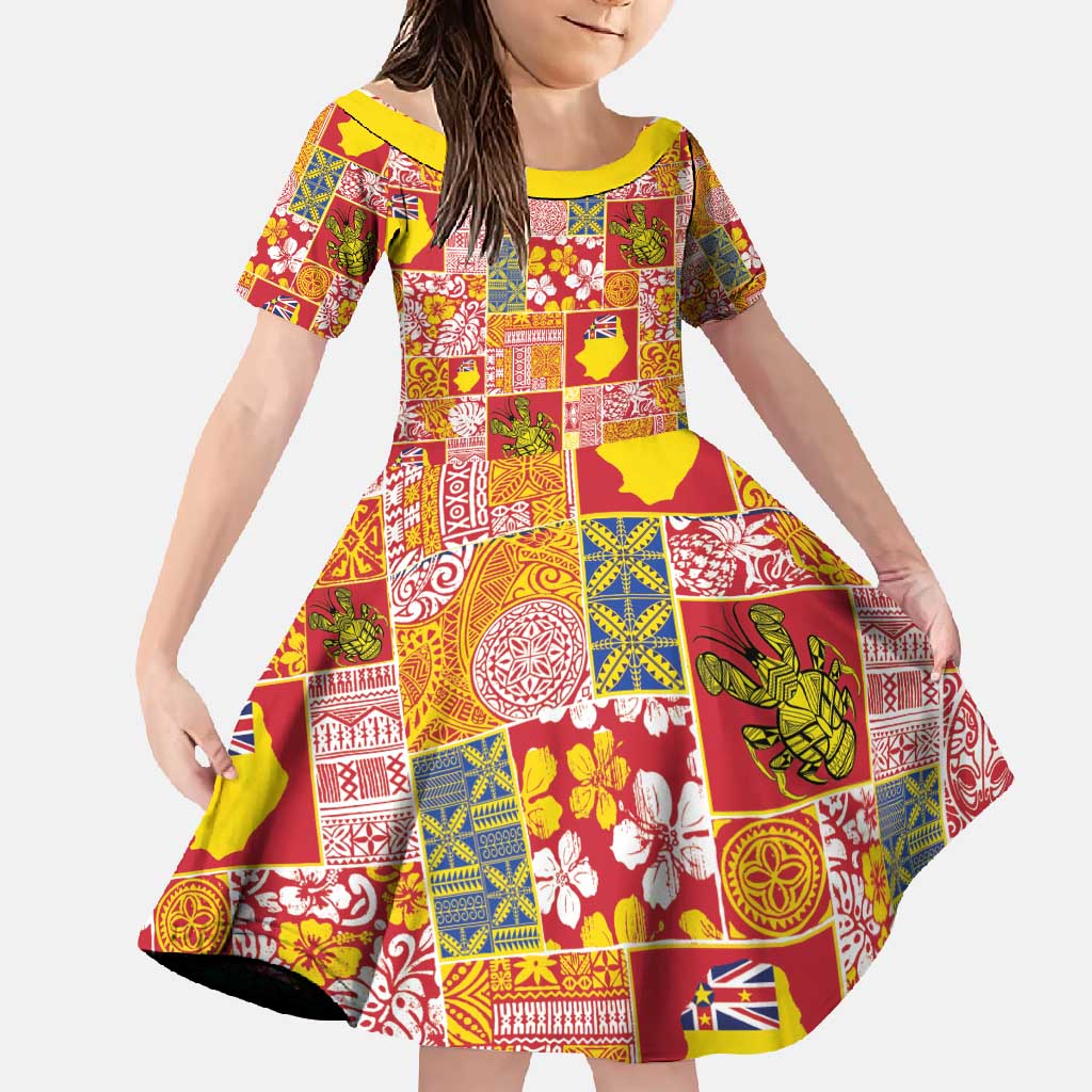 Niue Monuina e Kilisimasi Family Matching Long Sleeve Bodycon Dress and Hawaiian Shirt Pacific Patchwork Xmas Vibes - Polynesian Pride