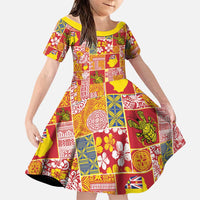 Niue Monuina e Kilisimasi Family Matching Puletasi and Hawaiian Shirt Pacific Patchwork Xmas Vibes LT9 Daughter's Dress Yellow - Polynesian Pride