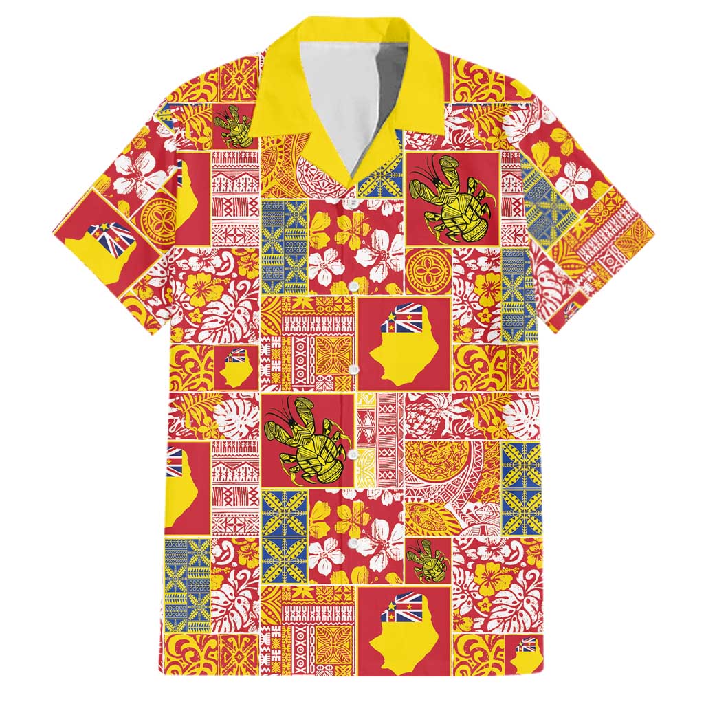 Niue Monuina e Kilisimasi Family Matching Puletasi and Hawaiian Shirt Pacific Patchwork Xmas Vibes LT9 Dad's Shirt - Short Sleeve Yellow - Polynesian Pride