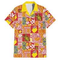 Niue Monuina e Kilisimasi Family Matching Puletasi and Hawaiian Shirt Pacific Patchwork Xmas Vibes LT9 Dad's Shirt - Short Sleeve Yellow - Polynesian Pride
