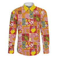 Niue Monuina e Kilisimasi Family Matching Puletasi and Hawaiian Shirt Pacific Patchwork Xmas Vibes LT9 Dad's Shirt - Long Sleeve Yellow - Polynesian Pride