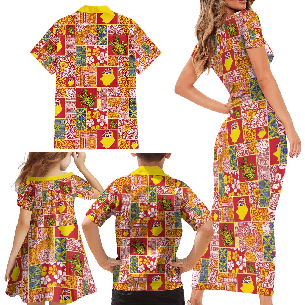 Niue Monuina e Kilisimasi Family Matching Short Sleeve Bodycon Dress and Hawaiian Shirt Pacific Patchwork Xmas Vibes - Polynesian Pride