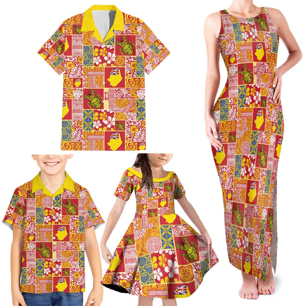 Niue Monuina e Kilisimasi Family Matching Tank Maxi Dress and Hawaiian Shirt Pacific Patchwork Xmas Vibes - Polynesian Pride