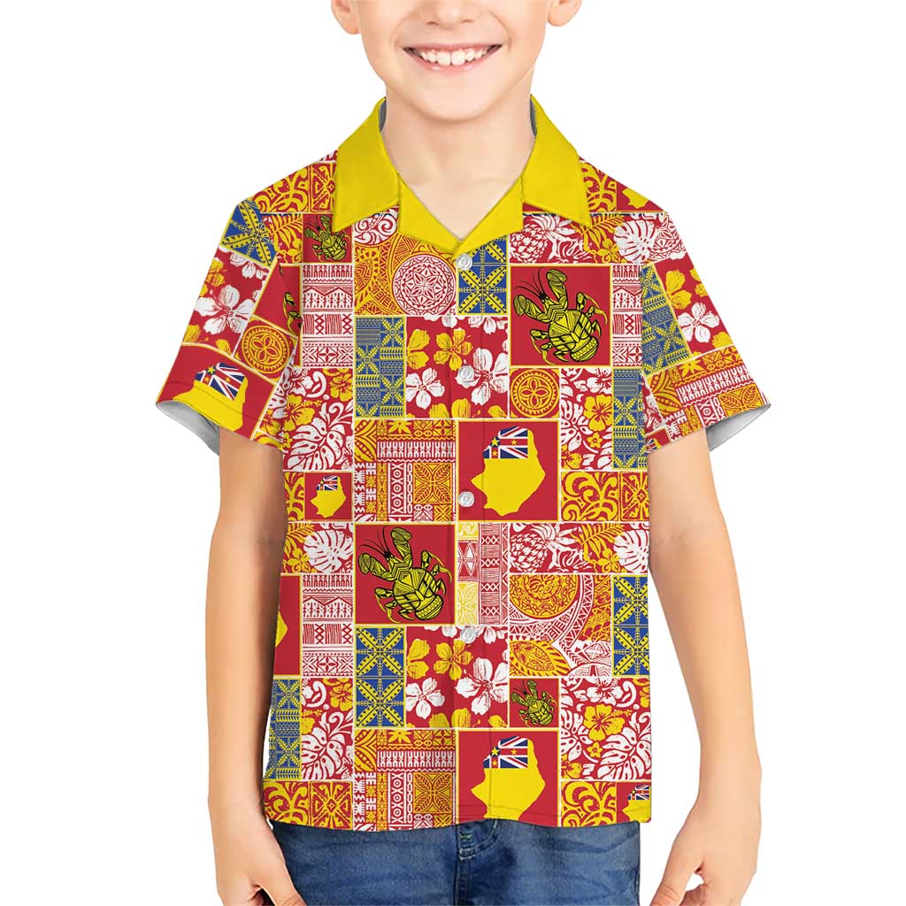 Niue Monuina e Kilisimasi Kid Hawaiian Shirt Pacific Patchwork Xmas Vibes LT9 Kid Yellow - Polynesian Pride