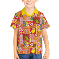Niue Monuina e Kilisimasi Kid Hawaiian Shirt Pacific Patchwork Xmas Vibes LT9 Kid Yellow - Polynesian Pride