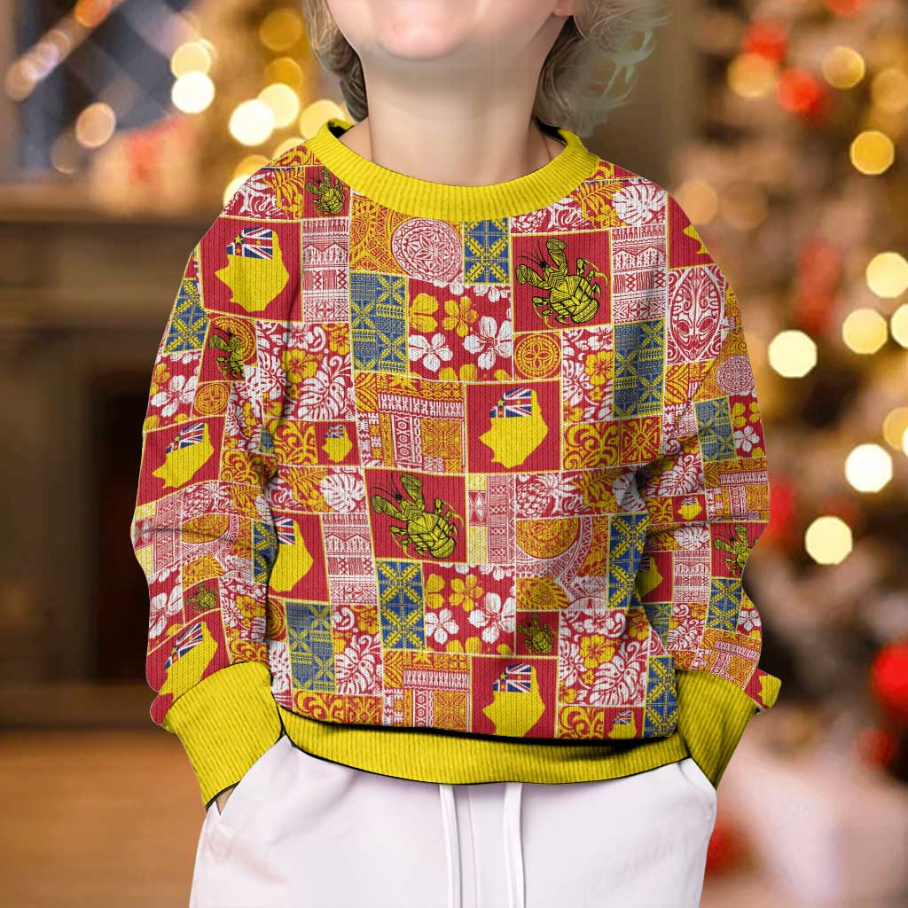 Niue Monuina e Kilisimasi Kid Ugly Christmas Sweater Pacific Patchwork Xmas Vibes - Polynesian Pride