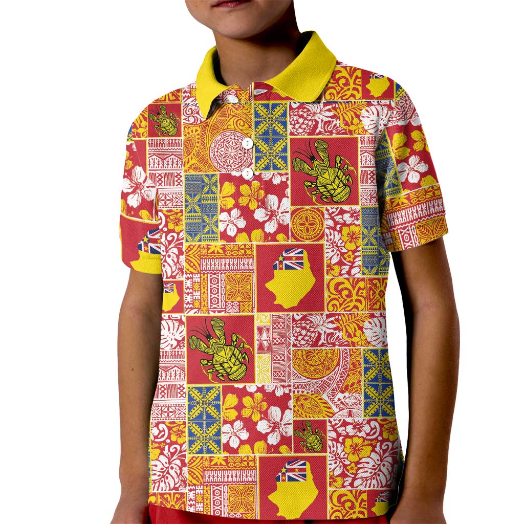 Niue Monuina e Kilisimasi Kid Polo Shirt Pacific Patchwork Xmas Vibes LT9 Kid Yellow - Polynesian Pride