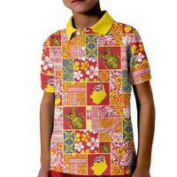Niue Monuina e Kilisimasi Kid Polo Shirt Pacific Patchwork Xmas Vibes LT9 Kid Yellow - Polynesian Pride