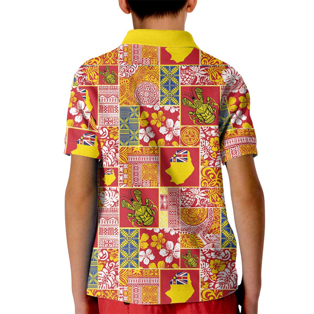 Niue Monuina e Kilisimasi Kid Polo Shirt Pacific Patchwork Xmas Vibes LT9 - Polynesian Pride