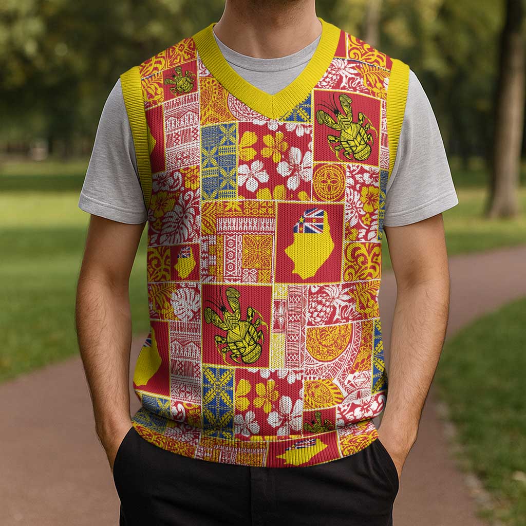 Niue Monuina e Kilisimasi Christmas Knitted V-Neck Vest Pacific Patchwork Xmas Vibes - Polynesian Pride