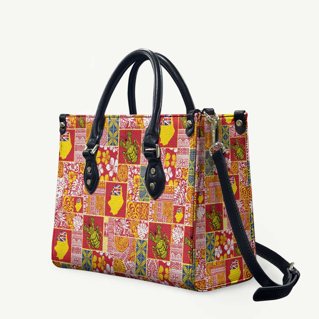 Niue Monuina e Kilisimasi Leather Bag Pacific Patchwork Xmas Vibes LT9 Yellow - Polynesian Pride