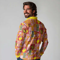 Niue Monuina e Kilisimasi Long Sleeve Polo Shirt Pacific Patchwork Xmas Vibes LT9 - Polynesian Pride