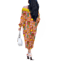 Niue Monuina e Kilisimasi Off The Shoulder Long Sleeve Dress Pacific Patchwork Xmas Vibes - Polynesian Pride