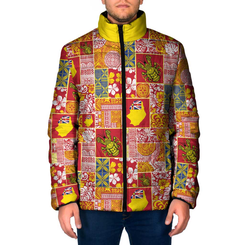Niue Monuina e Kilisimasi Padded Jacket Pacific Patchwork Xmas Vibes LT9 Men Yellow - Polynesian Pride
