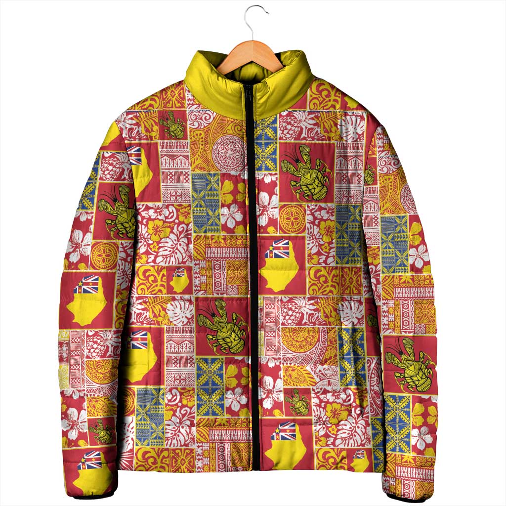 Niue Monuina e Kilisimasi Padded Jacket Pacific Patchwork Xmas Vibes LT9 - Polynesian Pride