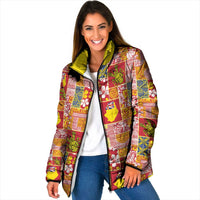 Niue Monuina e Kilisimasi Padded Jacket Pacific Patchwork Xmas Vibes LT9 Women Yellow - Polynesian Pride