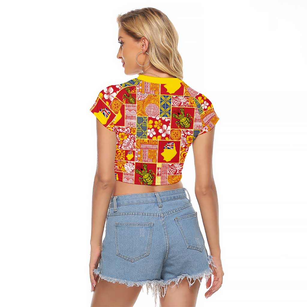 Niue Monuina e Kilisimasi Raglan Cropped T Shirt Pacific Patchwork Xmas Vibes LT9 - Polynesian Pride