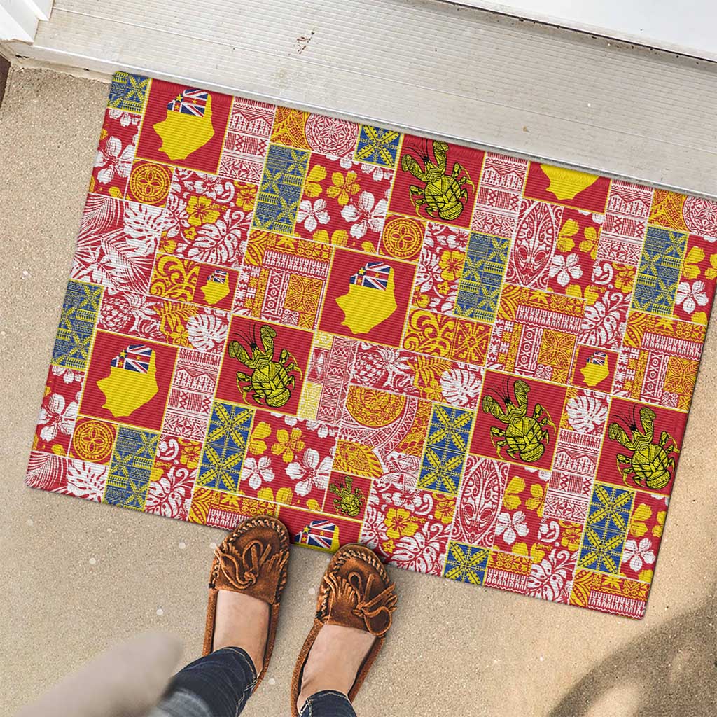 Niue Monuina e Kilisimasi Rubber Doormat Pacific Patchwork Xmas Vibes LT9 - Polynesian Pride