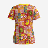 Niue Monuina e Kilisimasi Scrub Top Pacific Patchwork Xmas Vibes LT9 - Polynesian Pride