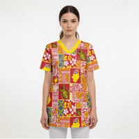Niue Monuina e Kilisimasi Scrub Top Pacific Patchwork Xmas Vibes LT9 - Polynesian Pride