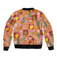 Niue Monuina e Kilisimasi Sleeve Zip Bomber Jacket Pacific Patchwork Xmas Vibes - Polynesian Pride