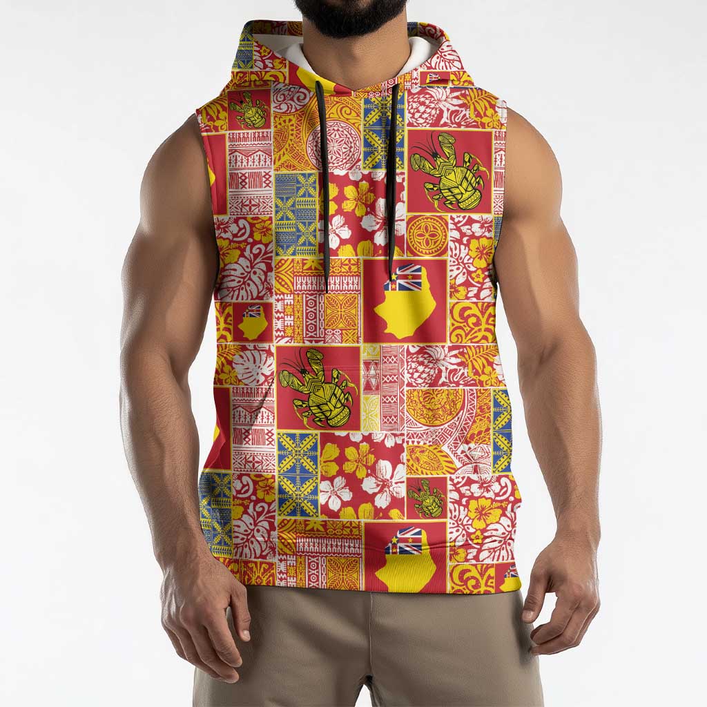 Niue Monuina e Kilisimasi Sleeveless Hoodie Pacific Patchwork Xmas Vibes - Polynesian Pride