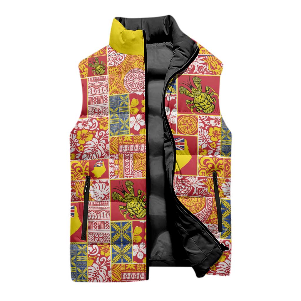 Niue Monuina e Kilisimasi Sleeveless Puffer Jacket Pacific Patchwork Xmas Vibes LT9 - Polynesian Pride