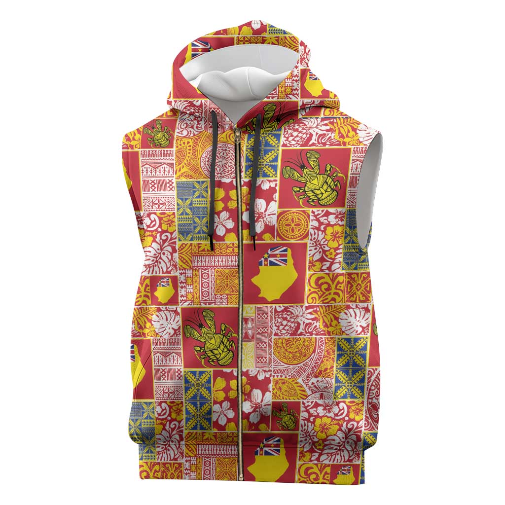 Niue Monuina e Kilisimasi Sleeveless Zip Hoodie Pacific Patchwork Xmas Vibes - Polynesian Pride