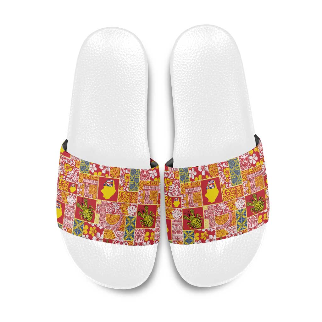 Niue Monuina e Kilisimasi Slide Sandals Pacific Patchwork Xmas Vibes LT9 Yellow - Polynesian Pride