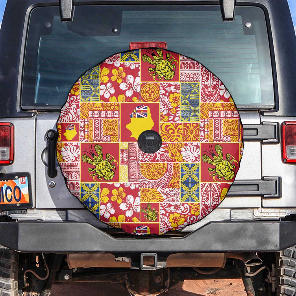 Niue Monuina e Kilisimasi Spare Tire Cover Pacific Patchwork Xmas Vibes - Polynesian Pride