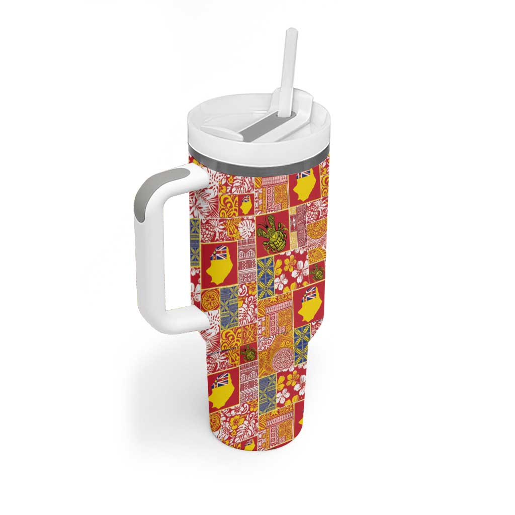 Niue Monuina e Kilisimasi Tumbler With Handle Pacific Patchwork Xmas Vibes - Polynesian Pride