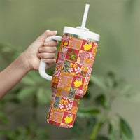 Niue Monuina e Kilisimasi Tumbler With Handle Pacific Patchwork Xmas Vibes - Polynesian Pride