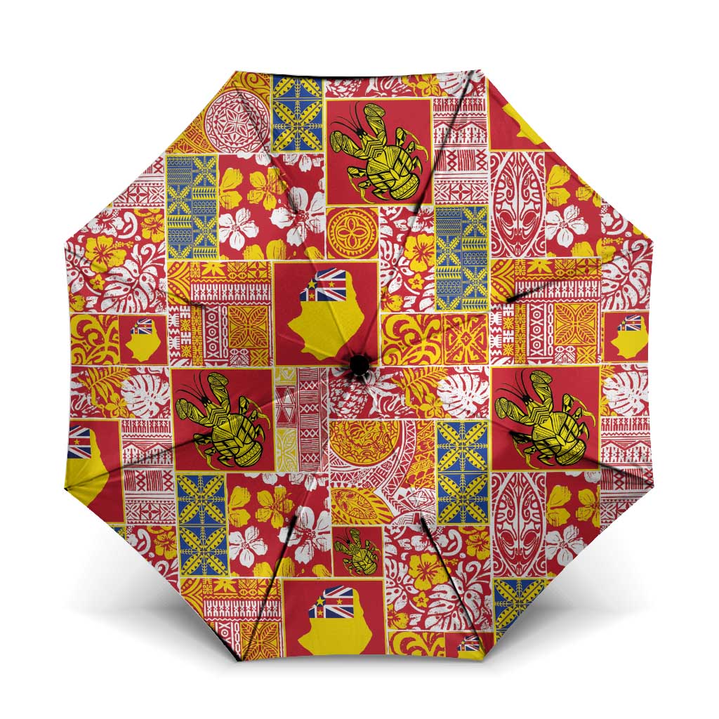 Niue Monuina e Kilisimasi Umbrella Pacific Patchwork Xmas Vibes LT9 One Size Folded 11.42 inch Opened Diameter 37.4 inch Yellow - Polynesian Pride