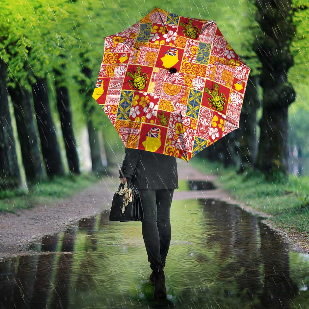 Niue Monuina e Kilisimasi Umbrella Pacific Patchwork Xmas Vibes - Polynesian Pride
