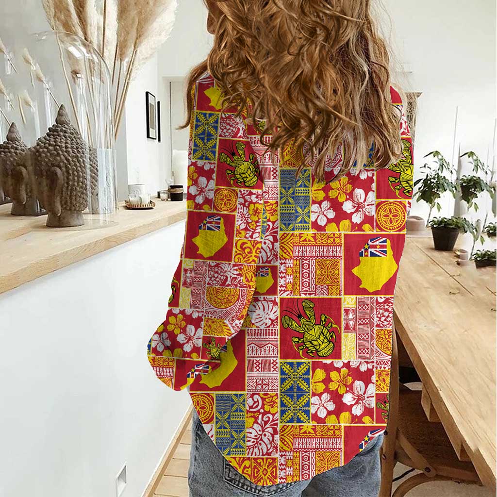Niue Monuina e Kilisimasi Women Casual Shirt Pacific Patchwork Xmas Vibes - Polynesian Pride